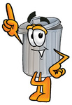 Clip Art Graphic of a Metal Trash Can Cartoon Character Pointing Upwards