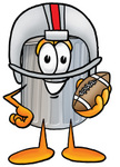 Clip Art Graphic of a Metal Trash Can Cartoon Character in a Helmet, Holding a Football