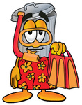 Clip Art Graphic of a Metal Trash Can Cartoon Character in Orange and Red Snorkel Gear