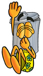 Clip Art Graphic of a Metal Trash Can Cartoon Character Plugging His Nose While Jumping Into Water
