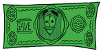 Clip Art Graphic of a Metal Trash Can Cartoon Character on a Dollar Bill