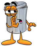 Clip Art Graphic of a Metal Trash Can Cartoon Character Whispering and Gossiping