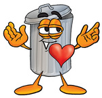 Clip Art Graphic of a Metal Trash Can Cartoon Character With His Heart Beating Out of His Chest
