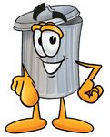 Clip Art Graphic of a Metal Trash Can Cartoon Character Pointing at the Viewer