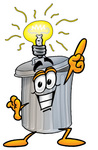 Clip Art Graphic of a Metal Trash Can Cartoon Character With a Bright Idea