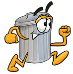 Clip Art Graphic of a Metal Trash Can Cartoon Character Running