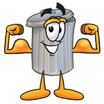 Clip Art Graphic of a Metal Trash Can Cartoon Character Flexing His Arm Muscles