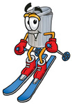 Clip Art Graphic of a Metal Trash Can Cartoon Character Skiing Downhill