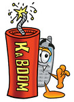 Clip Art Graphic of a Gray Cell Phone Cartoon Character Standing With a Lit Stick of Dynamite