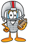 Clip Art Graphic of a Gray Cell Phone Cartoon Character in a Helmet, Holding a Football