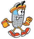 Clip Art Graphic of a Gray Cell Phone Cartoon Character Speed Walking or Jogging