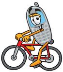 Clip Art Graphic of a Gray Cell Phone Cartoon Character Riding a Bicycle