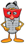 Clip Art Graphic of a Gray Cell Phone Cartoon Character Wearing a Red Mask Over His Face