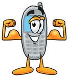 Clip Art Graphic of a Gray Cell Phone Cartoon Character Flexing His Arm Muscles