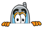 Clip Art Graphic of a Gray Cell Phone Cartoon Character Peeking Over a Surface