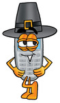 Clip Art Graphic of a Gray Cell Phone Cartoon Character Wearing a Pilgrim Hat on Thanksgiving