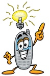 Clip Art Graphic of a Gray Cell Phone Cartoon Character With a Bright Idea