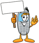 Clip Art Graphic of a Gray Cell Phone Cartoon Character Holding a Blank Sign