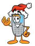 Clip Art Graphic of a Gray Cell Phone Cartoon Character Wearing a Santa Hat and Waving