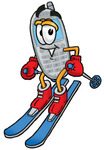 Clip Art Graphic of a Gray Cell Phone Cartoon Character Skiing Downhill