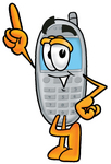 Clip Art Graphic of a Gray Cell Phone Cartoon Character Pointing Upwards