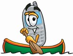 Clip Art Graphic of a Gray Cell Phone Cartoon Character Rowing a Boat