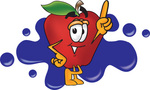 Clip art Graphic of a Red Apple Cartoon Character Logo With Blue Paint Splatters