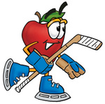 Clip art Graphic of a Red Apple Cartoon Character Playing Ice Hockey