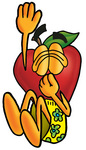 Clip art Graphic of a Red Apple Cartoon Character Plugging His Nose While Jumping Into Water