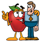 Clip art Graphic of a Red Apple Cartoon Character Talking to a Business Man