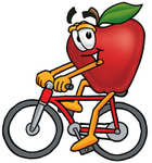 Clip art Graphic of a Red Apple Cartoon Character Riding a Bicycle