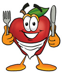 Clip art Graphic of a Red Apple Cartoon Character Holding a Knife and Fork