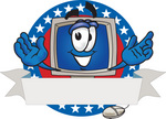 Clip Art Graphic of a Desktop Computer Cartoon Character Logo With Stars