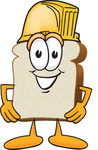 Clip Art Graphic of a White Bread Slice Mascot Character Wearing a Yellow Hardhat