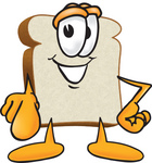 Clip Art Graphic of a White Bread Slice Mascot Character Pointing Outwards