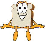 Clip Art Graphic of a White Bread Slice Mascot Character Sitting on a Ledge