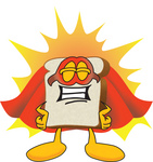 Clip Art Graphic of a White Bread Slice Mascot Character Standing Proud and Wearing a Super Hero Uniform