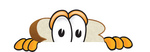 Clip Art Graphic of a White Bread Slice Mascot Character Looking Nervously Over a Surface