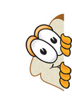 Clip Art Graphic of a White Bread Slice Mascot Character Peeking Around a Corner and Spying