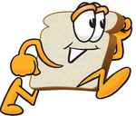 Clip Art Graphic of a White Bread Slice Mascot Character Running