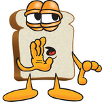 Clip Art Graphic of a White Bread Slice Mascot Character Gossiping and Telling Secrets While Whispering