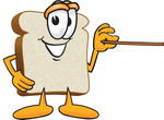 Clip Art Graphic of a White Bread Slice Mascot Character Holding a Pointer Stick