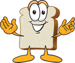 Clip Art Graphic of a White Bread Slice Mascot Character Greeting With Open Arms