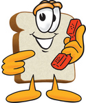 Clip Art Graphic of a White Bread Slice Mascot Character Holding a Red Telephone Receiver