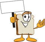 Clip Art Graphic of a White Bread Slice Mascot Character Holding a Blank White Advertisement Sign