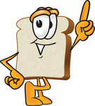 Clip Art Graphic of a White Bread Slice Mascot Character Pointing Upwards