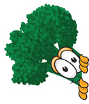 Clip Art Graphic of a Broccoli Mascot Character Looking Around a Corner