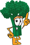 Clip Art Graphic of a Broccoli Mascot Character Pointing Upwards