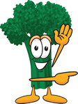 Clip Art Graphic of a Broccoli Mascot Character Waving and Pointing to the Right