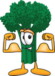 Clip Art Graphic of a Broccoli Mascot Character Flexing His Arm Bicep Muscles and Showing His Strength